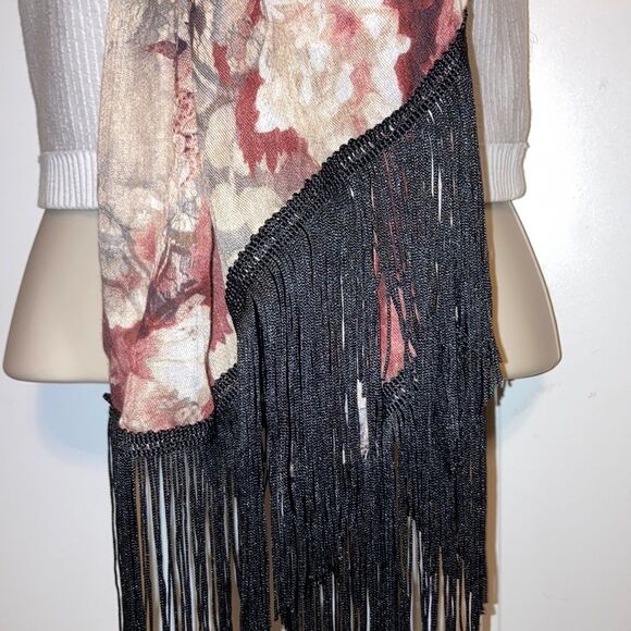 CHICOS Floral and Lace Print Scarf with Black Fringe Womens 20 x 70 inches - Picture 11 of 16